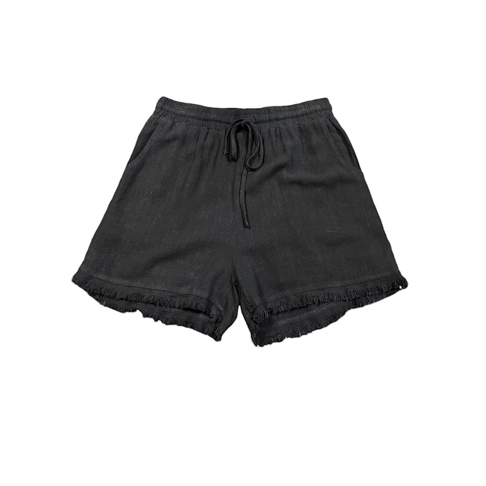 Black Linen Frayed Short
