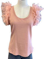 Dusty Rose Mesh Ruffle Detailed Sleeve Top