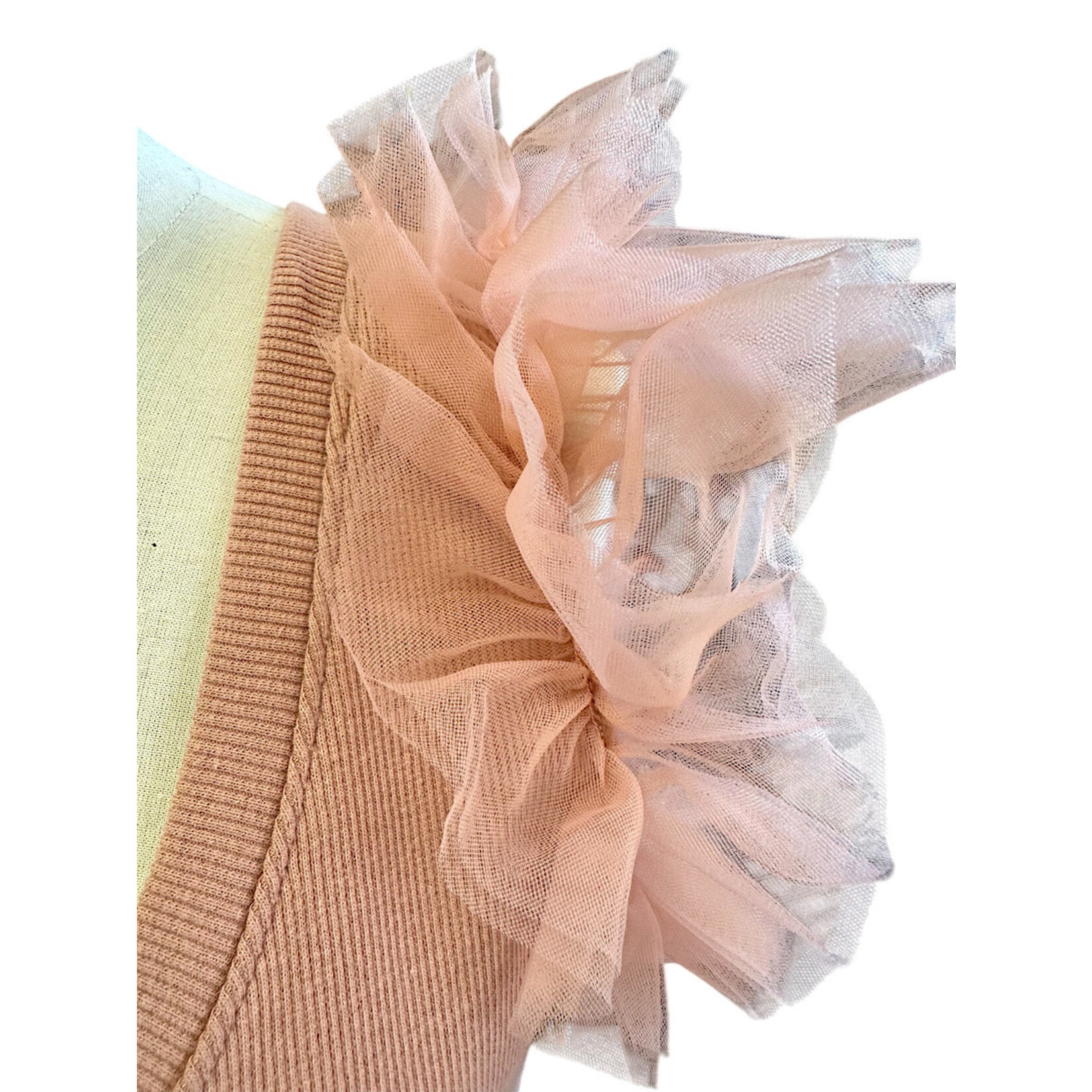 Dusty Rose Mesh Ruffle Detailed Sleeve Top