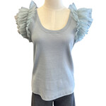 Dusty Blue Mesh Ruffle Detailed Sleeve Top