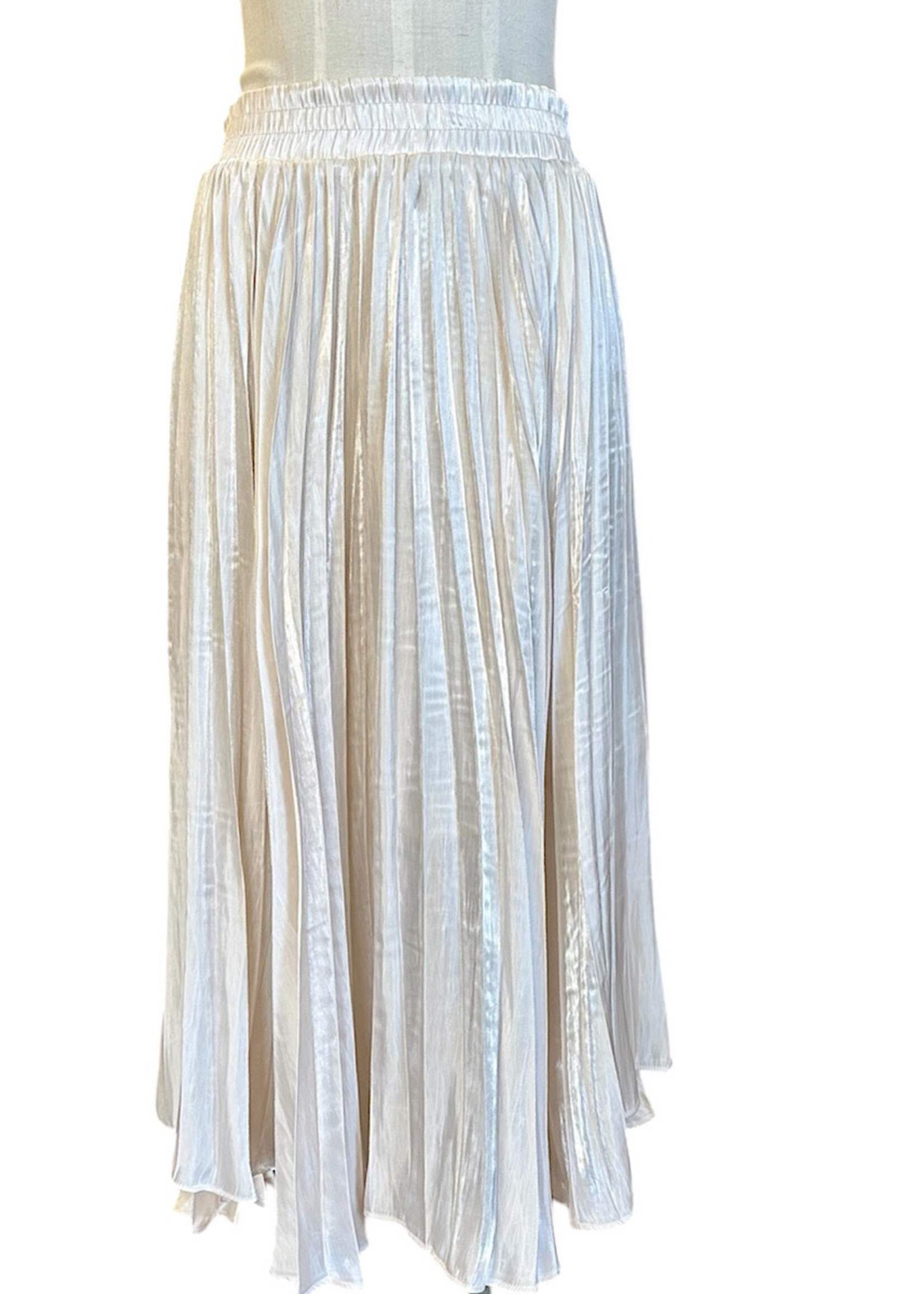 Cream Pleated Midi Skirt