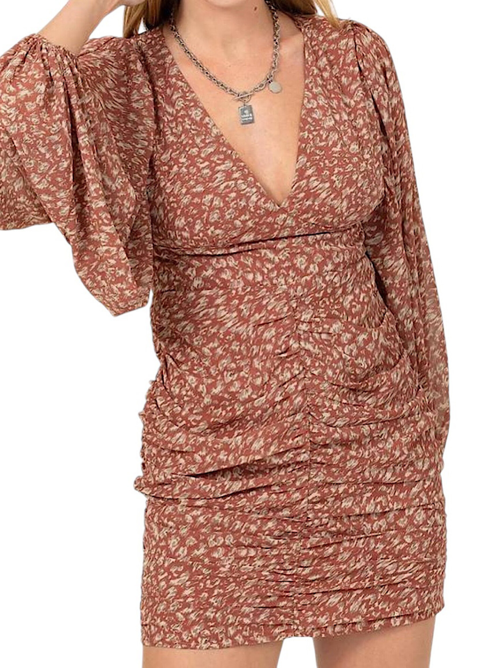 D.Mauve Animal Print Ruched Mini Dress