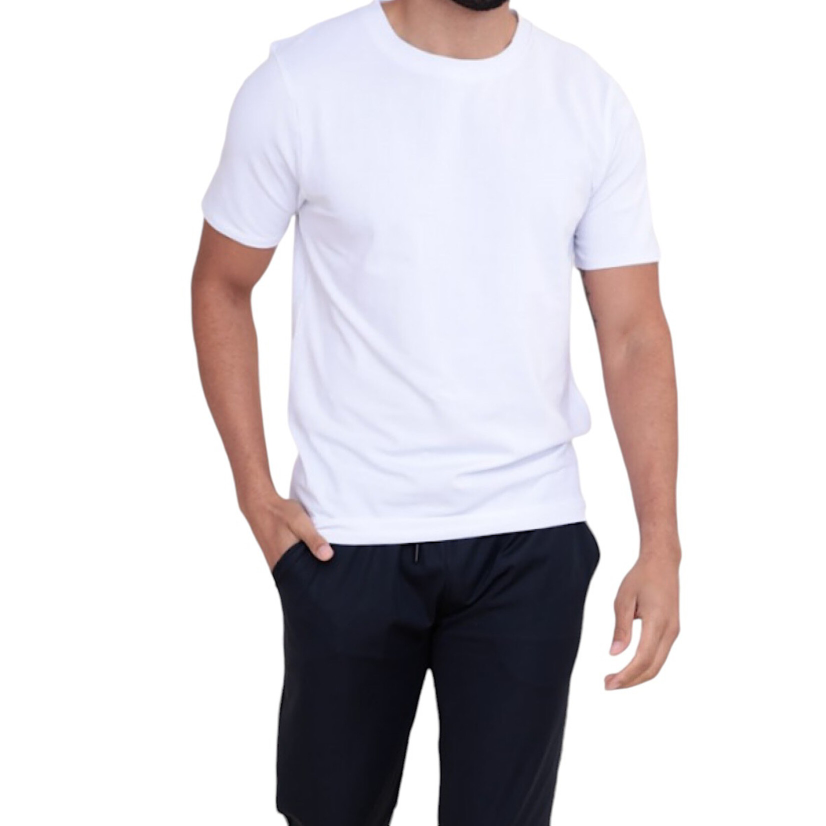 White Cotton Blend Crewneck S/S