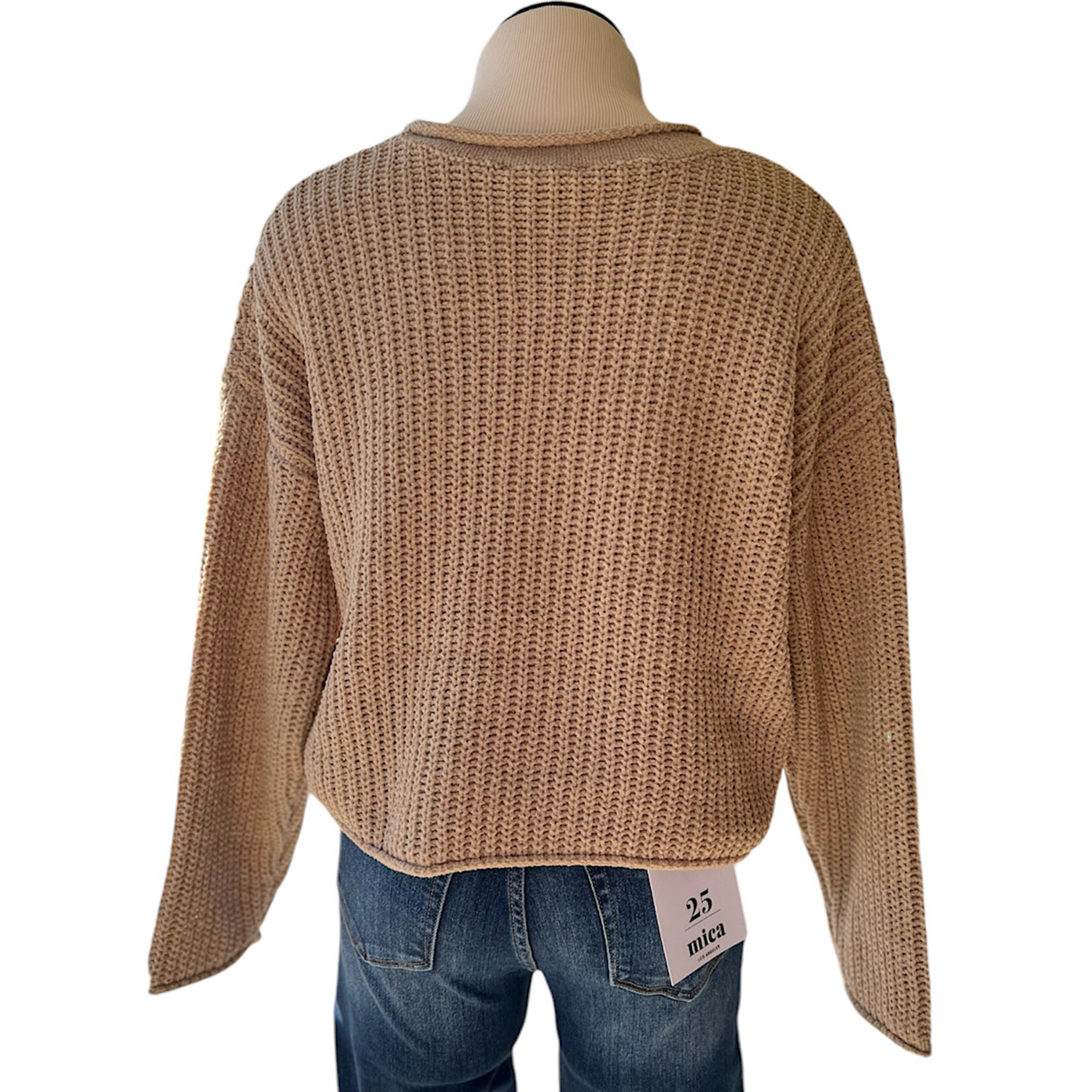 Taupe Rolled Edge Knit Sweater