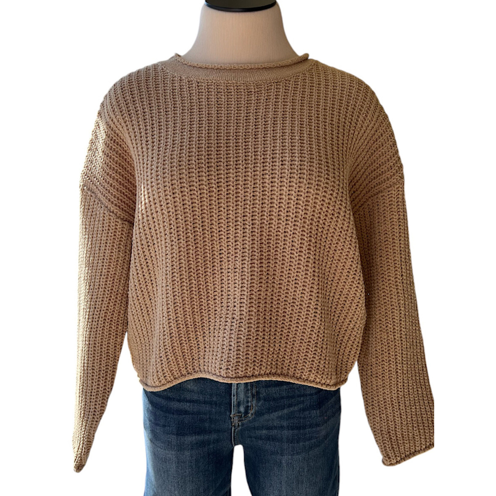 Taupe Rolled Edge Knit Sweater