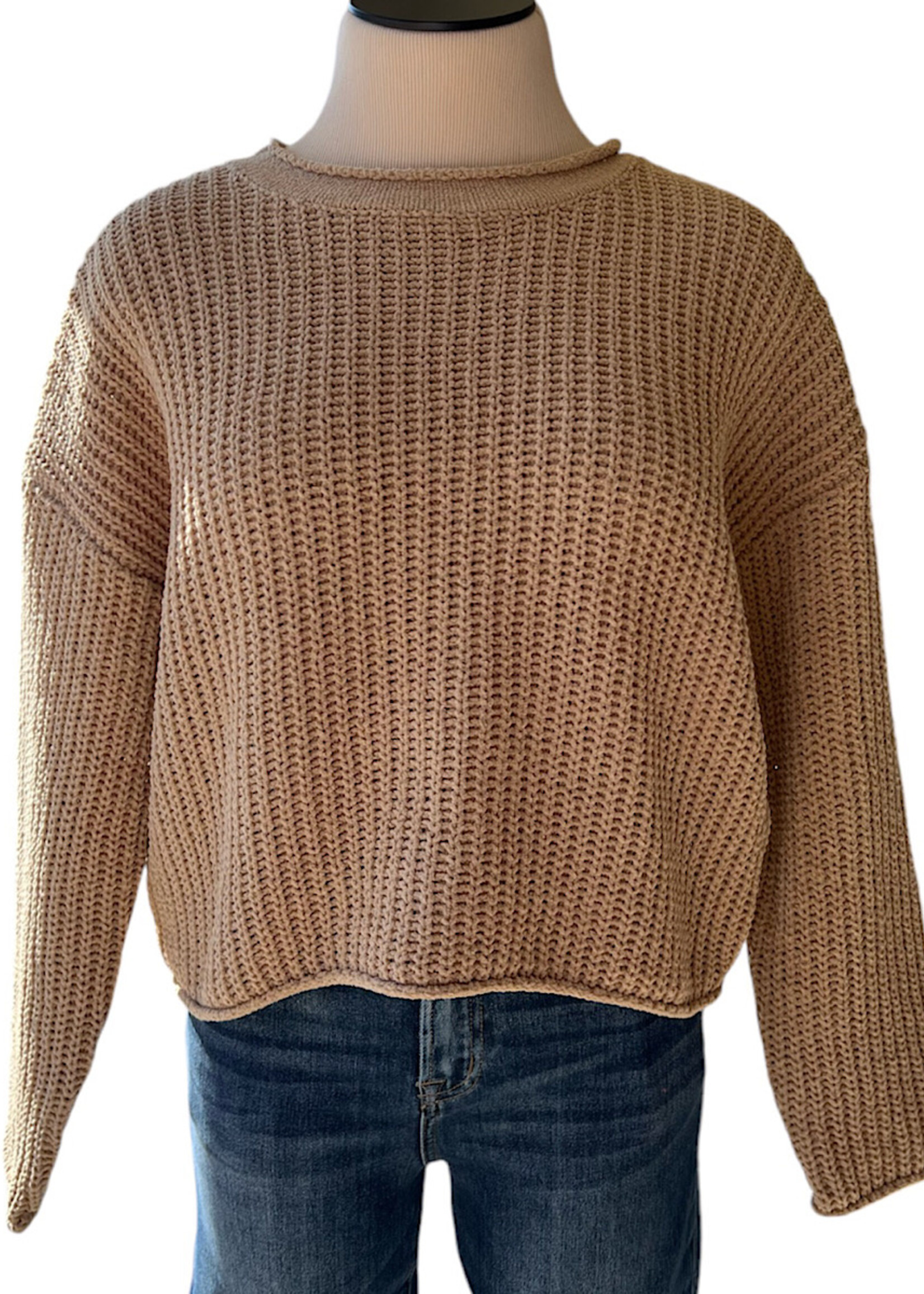 Taupe Rolled Edge Knit Sweater