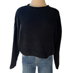 Black Rolled Edge Knit Sweater