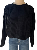 Black Rolled Edge Knit Sweater