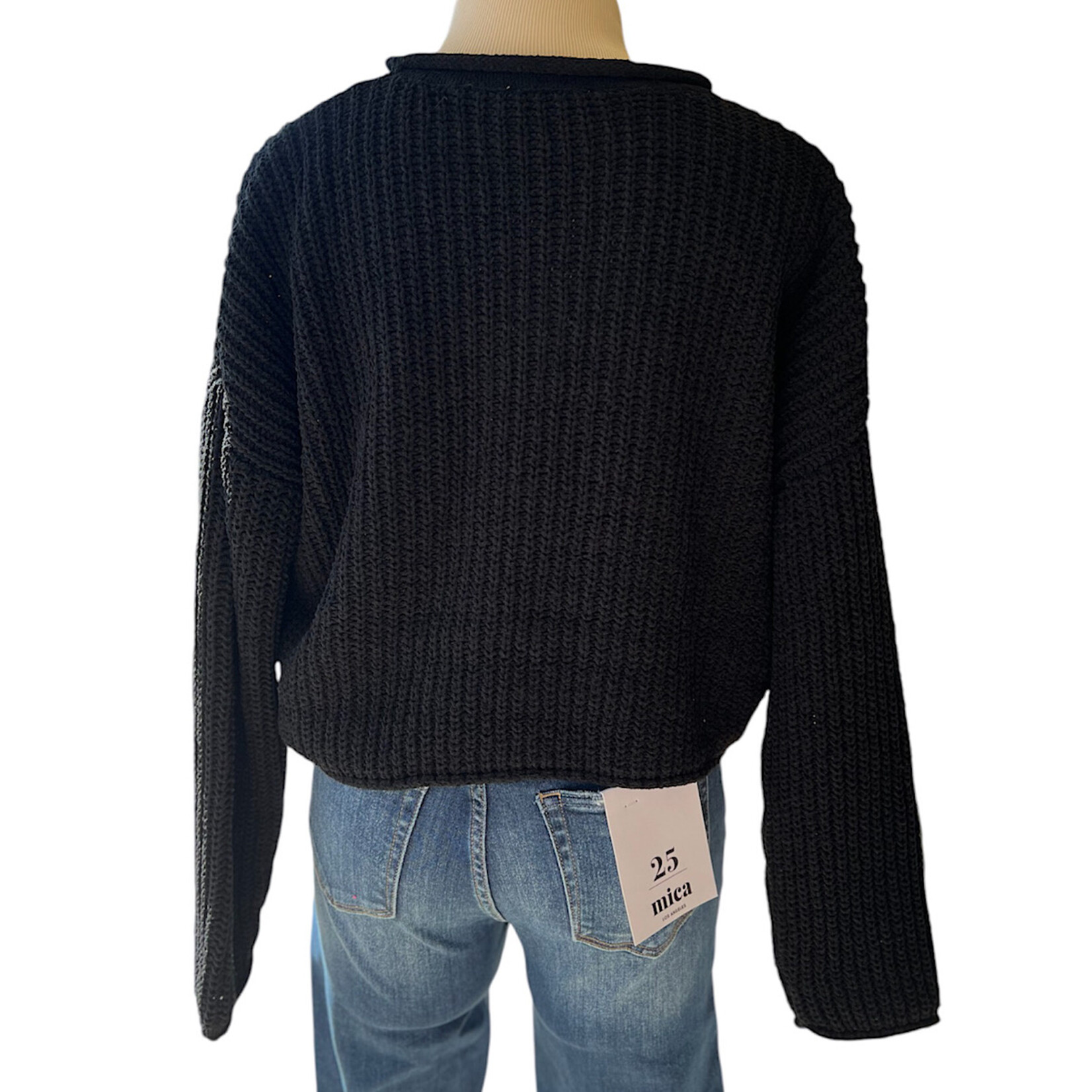 Black Rolled Edge Knit Sweater
