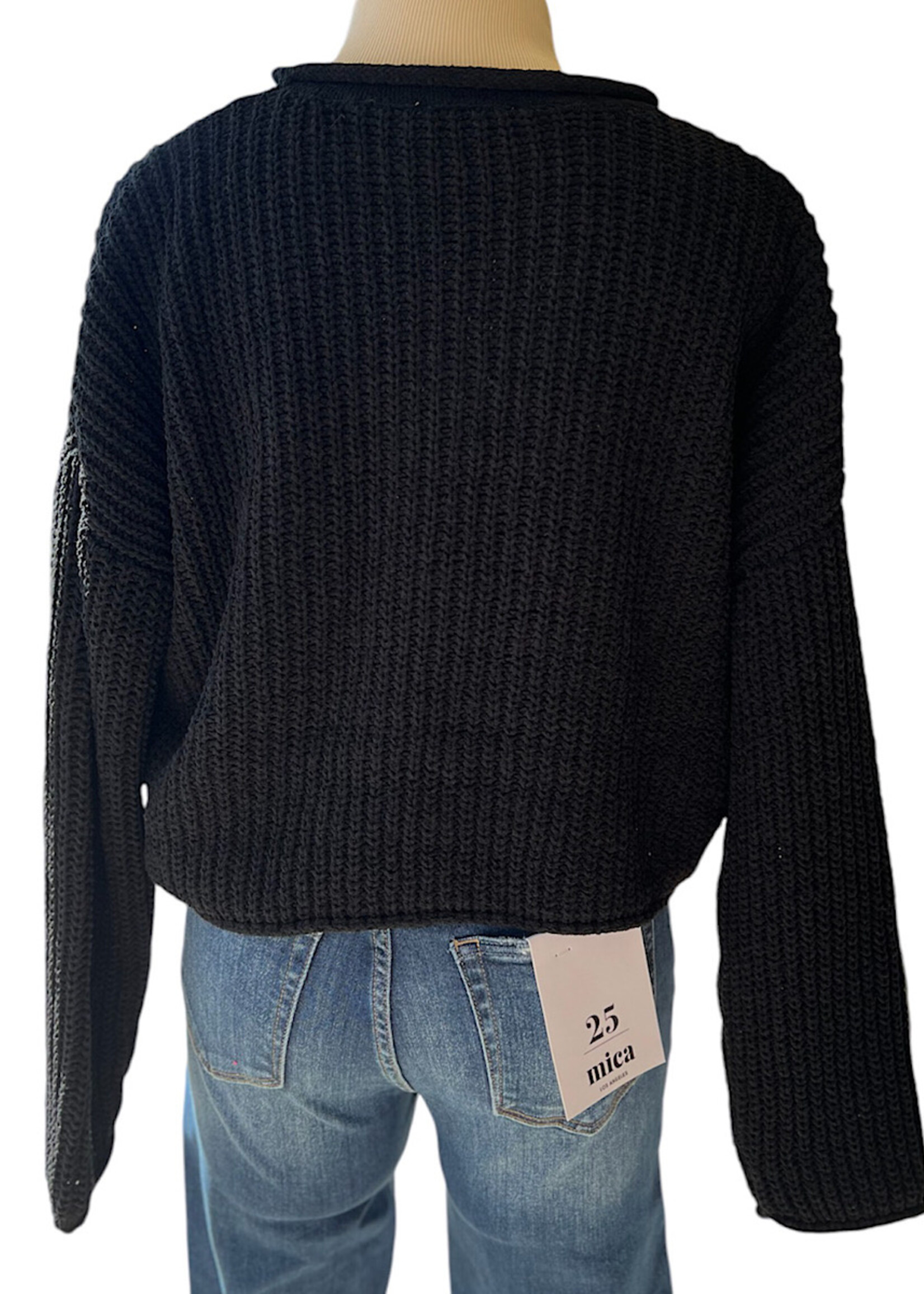 Black Rolled Edge Knit Sweater