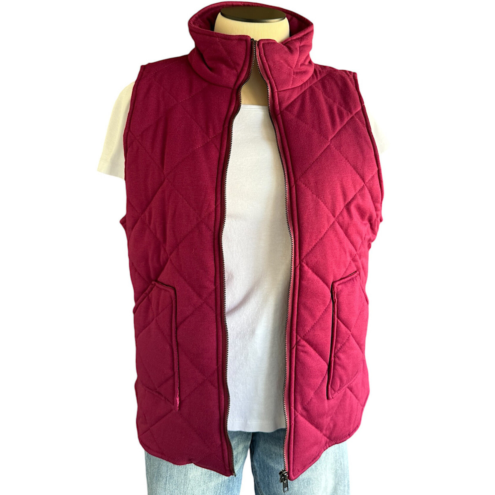 Burgundy Quilted Puffer Vest Size Large-RF