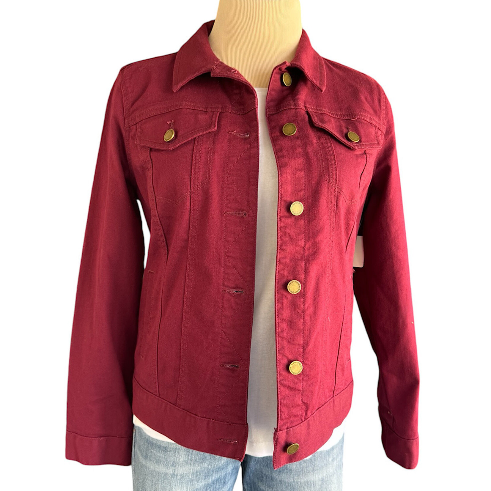 Maroon Button Front Denim Jacket Size Small-RF