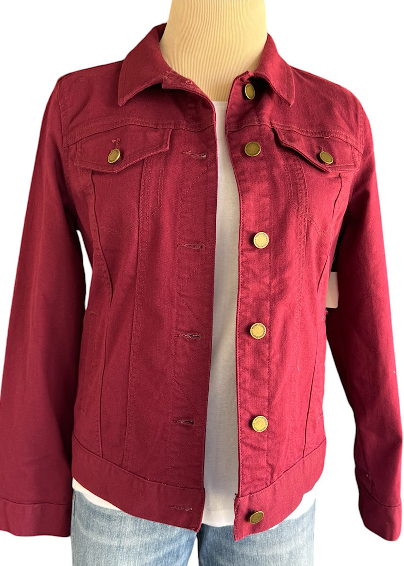 Maroon Button Front Denim Jacket Size Small-RF