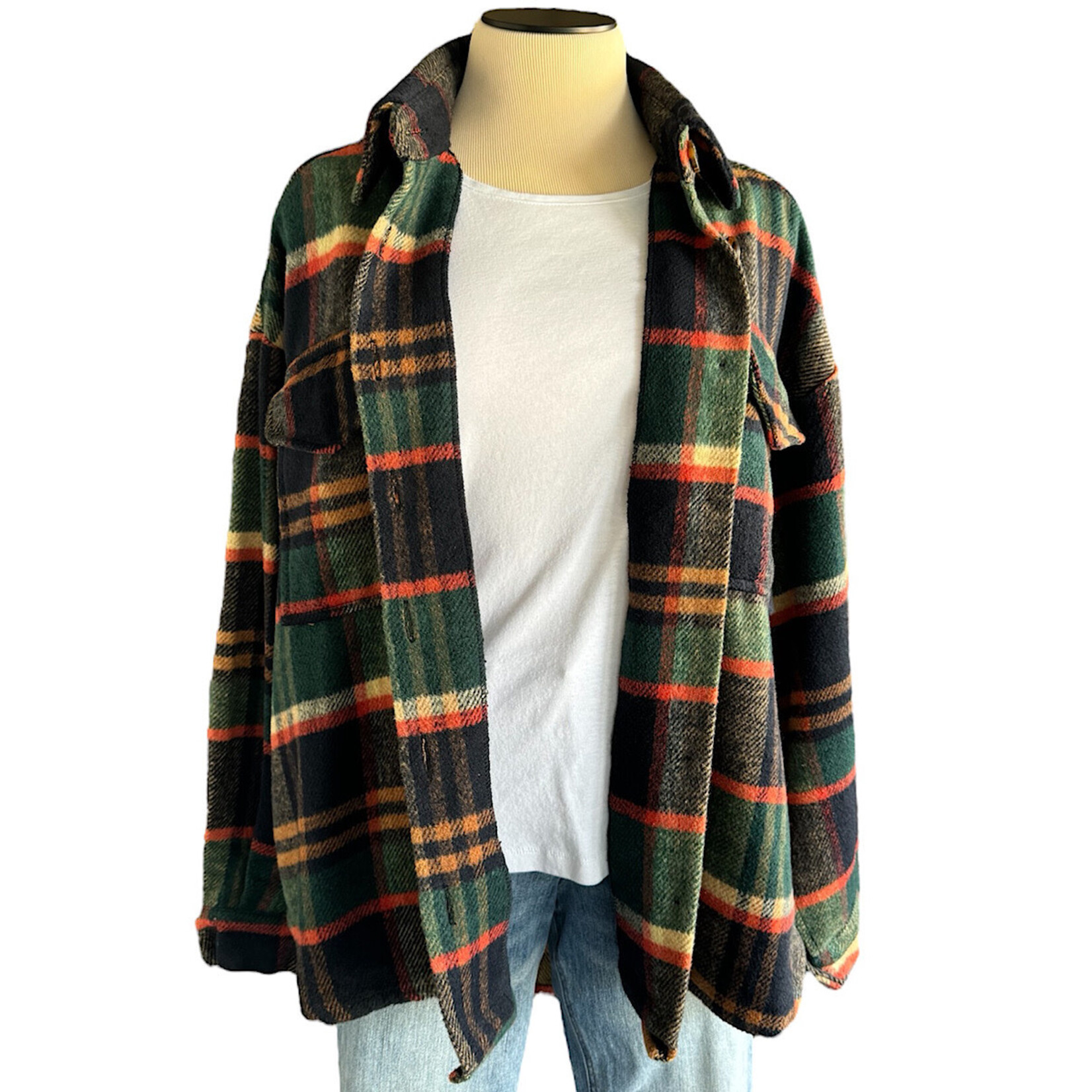 Green Multi Button Up Shacket Size Medium-RF