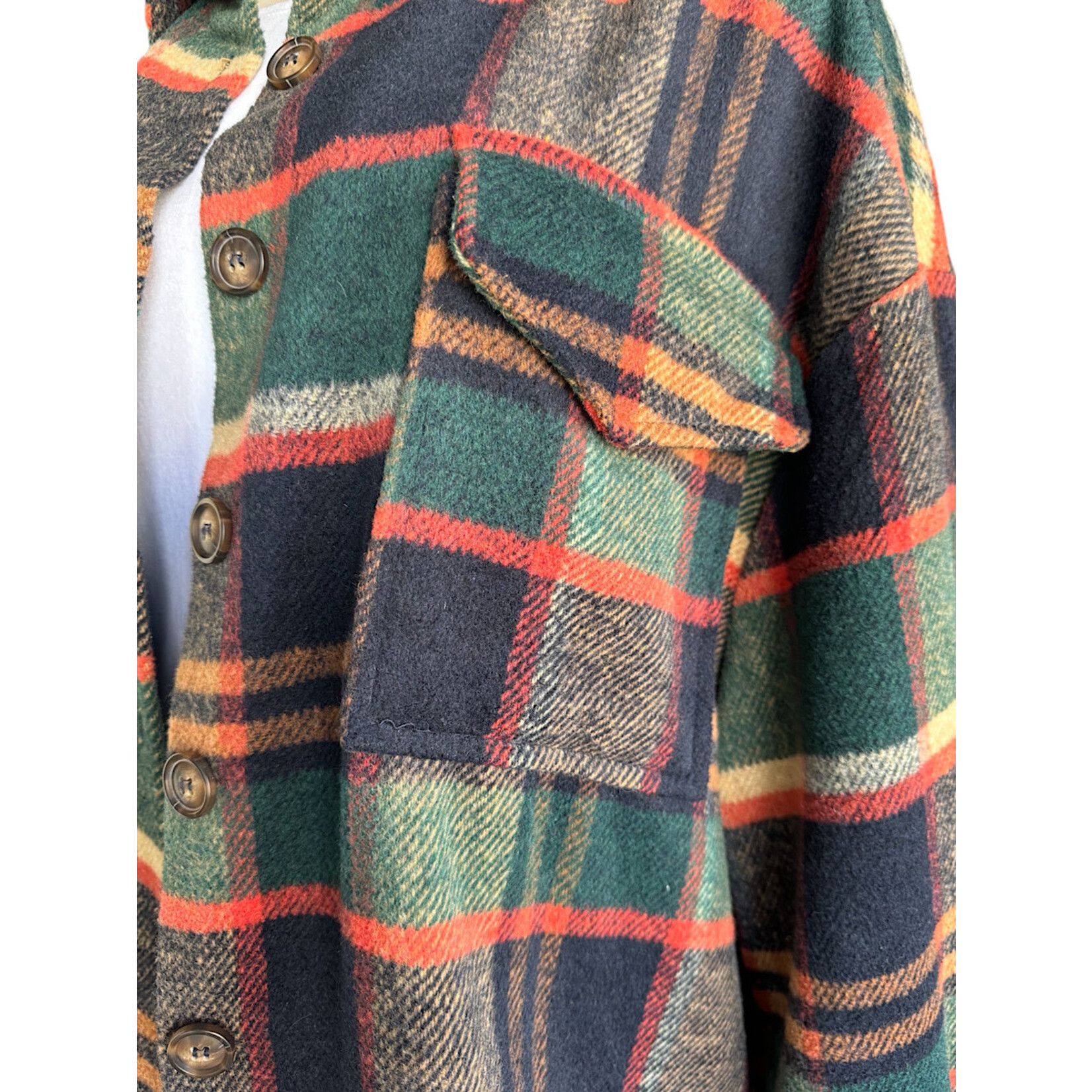 Green Multi Button Up Shacket Size Medium-RF