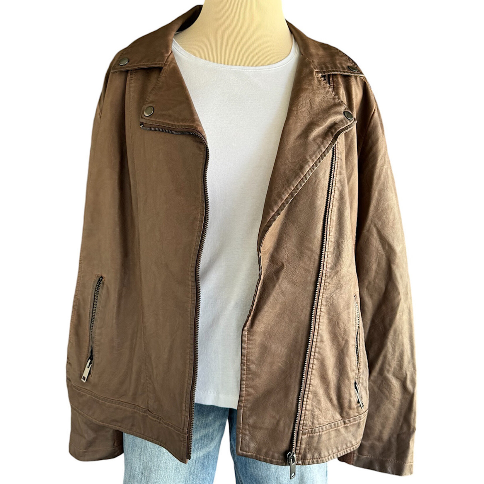 Sebby Plus Brown Leather Biker Jacket Size 2XL-RF
