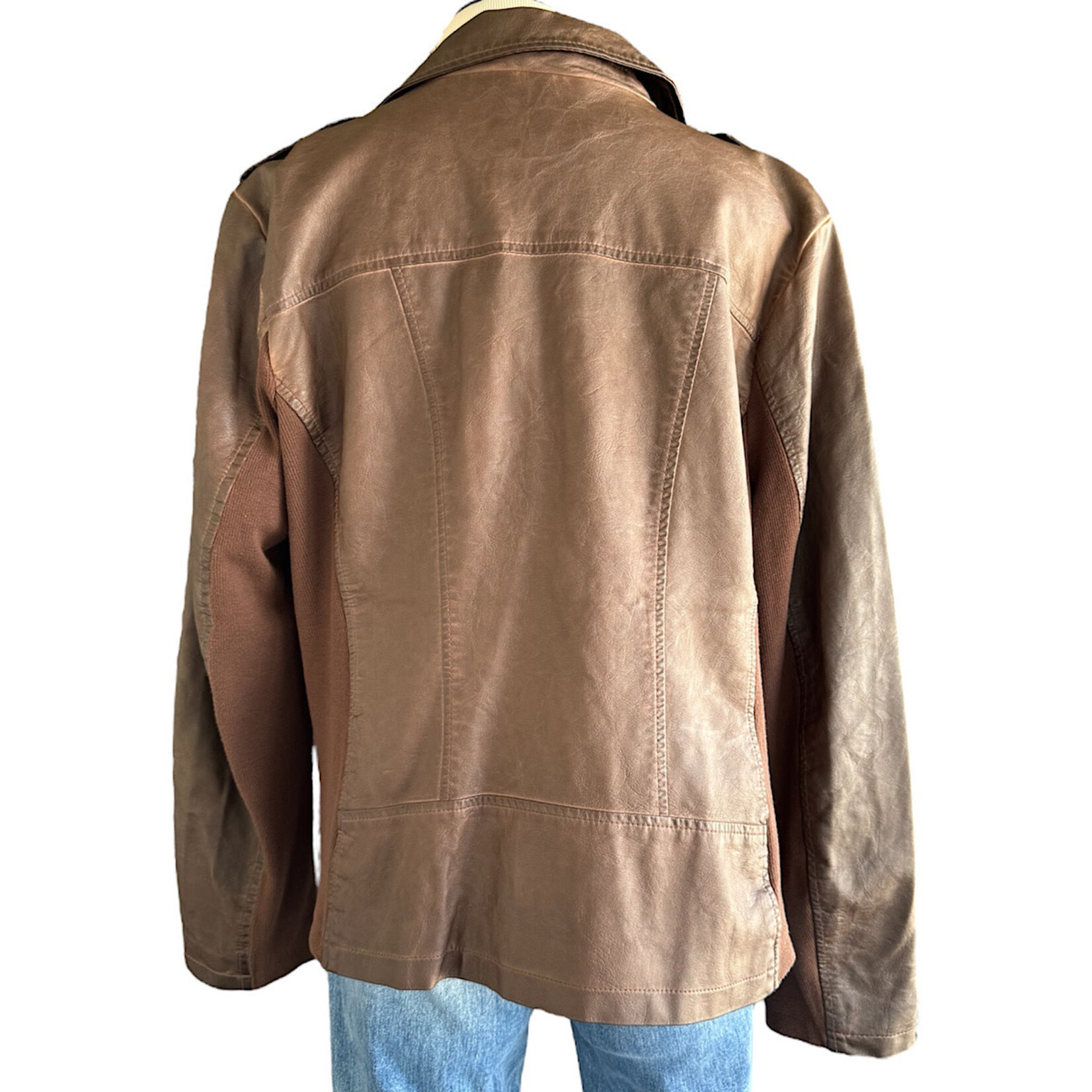 Plus Brown Leather Biker Jacket Size 2XL-RF