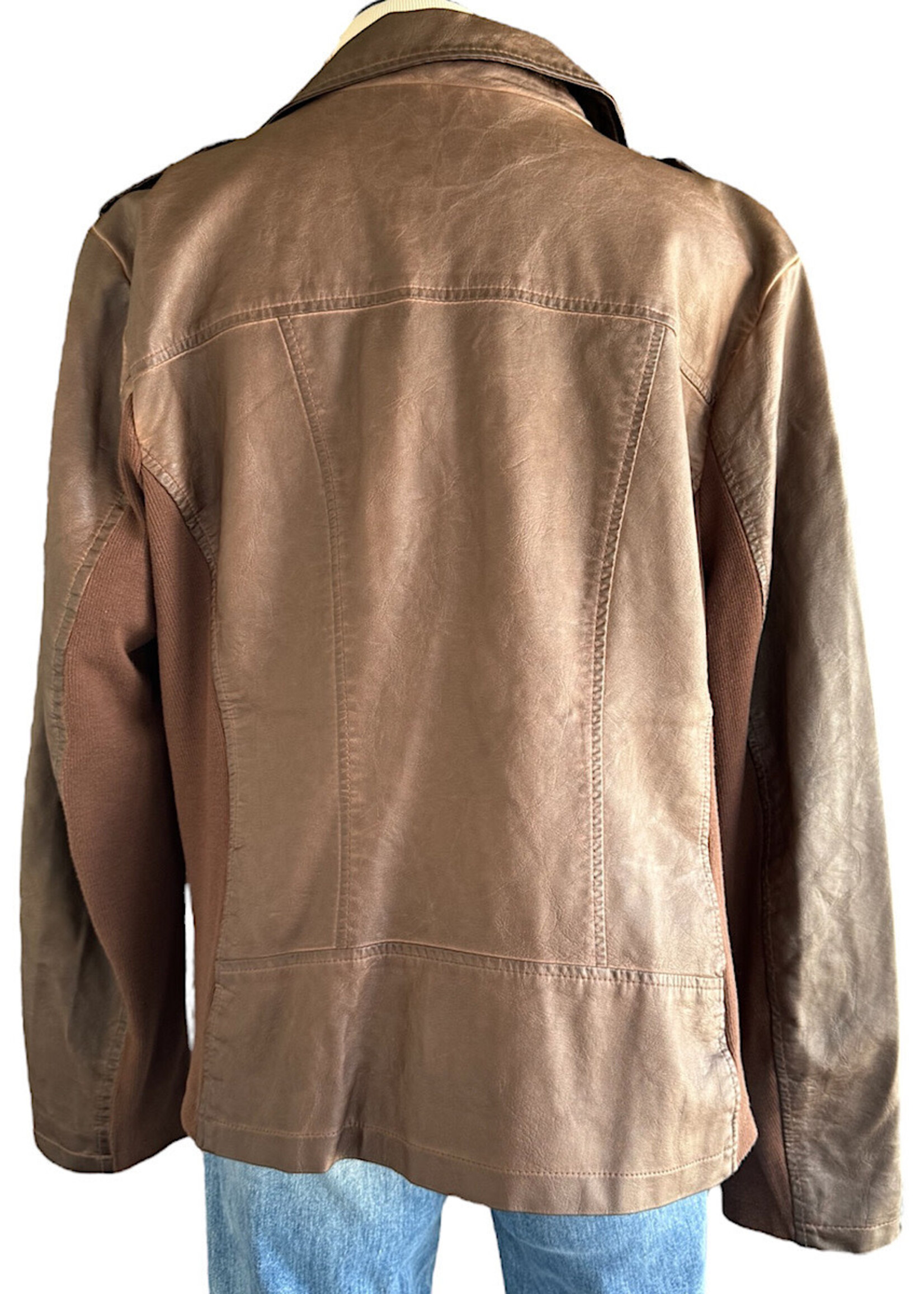 Plus Brown Leather Biker Jacket Size 2XL-RF