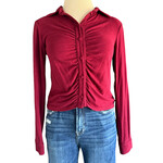 She + Sky Burgundy Ruched Button Front Crop Top Size Small-RF