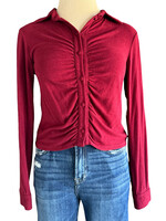 Burgundy Ruched Button Front Crop Top Size Small-RF