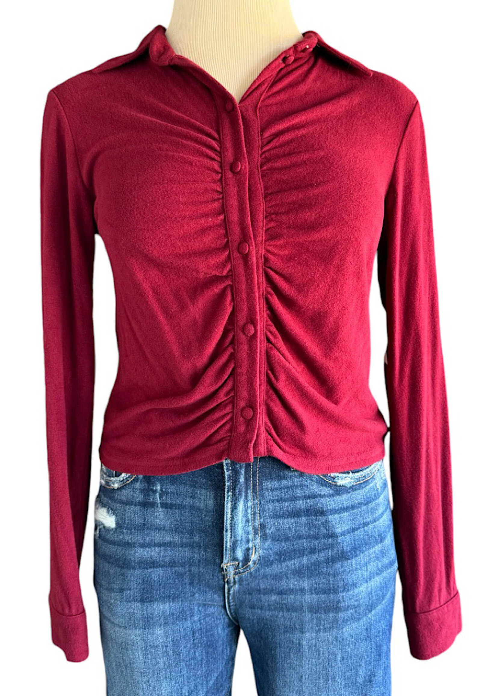 Burgundy Ruched Button Front Crop Top Size Small-RF