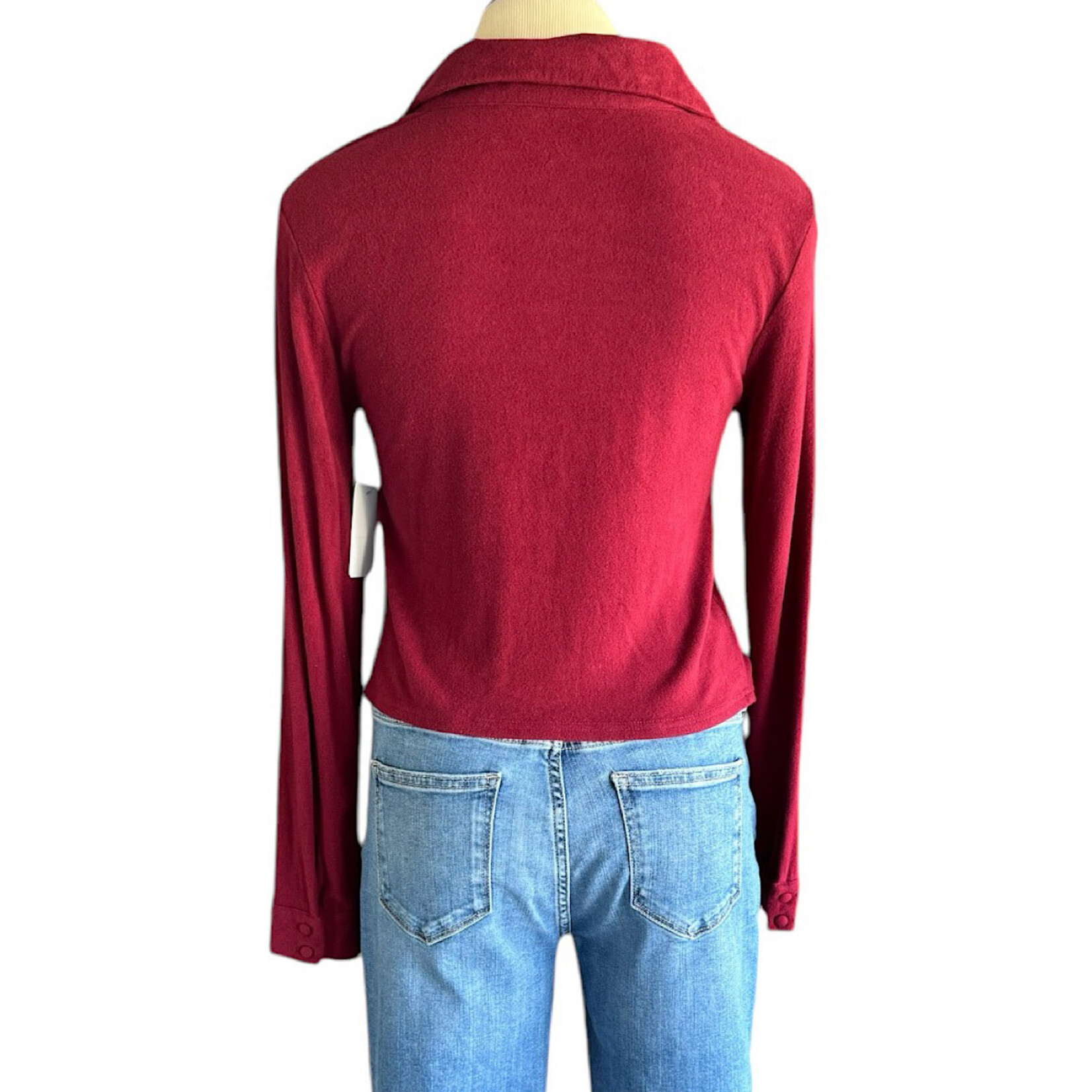 Burgundy Ruched Button Front Crop Top Size Small-RF