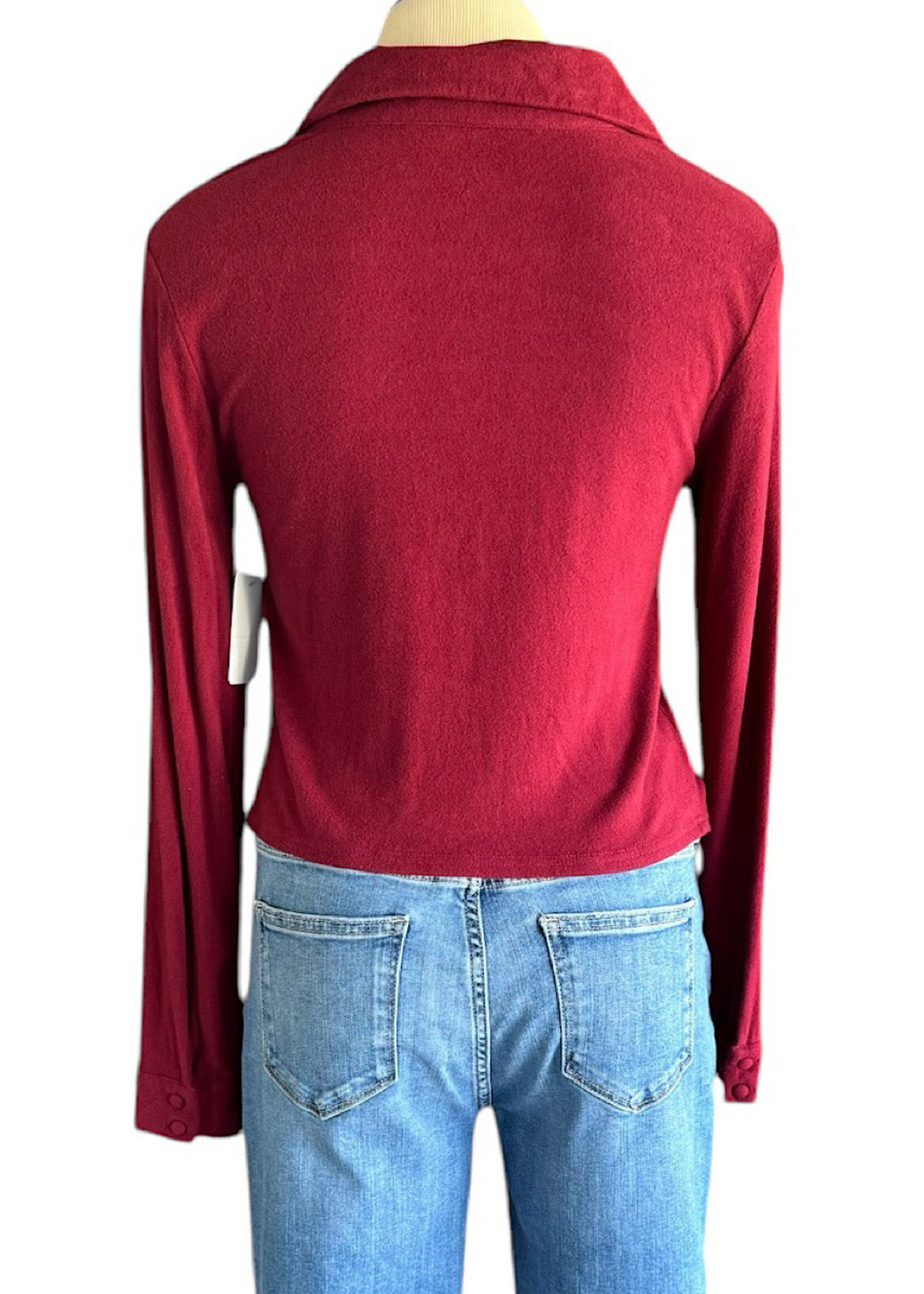 Burgundy Ruched Button Front Crop Top Size Small-RF