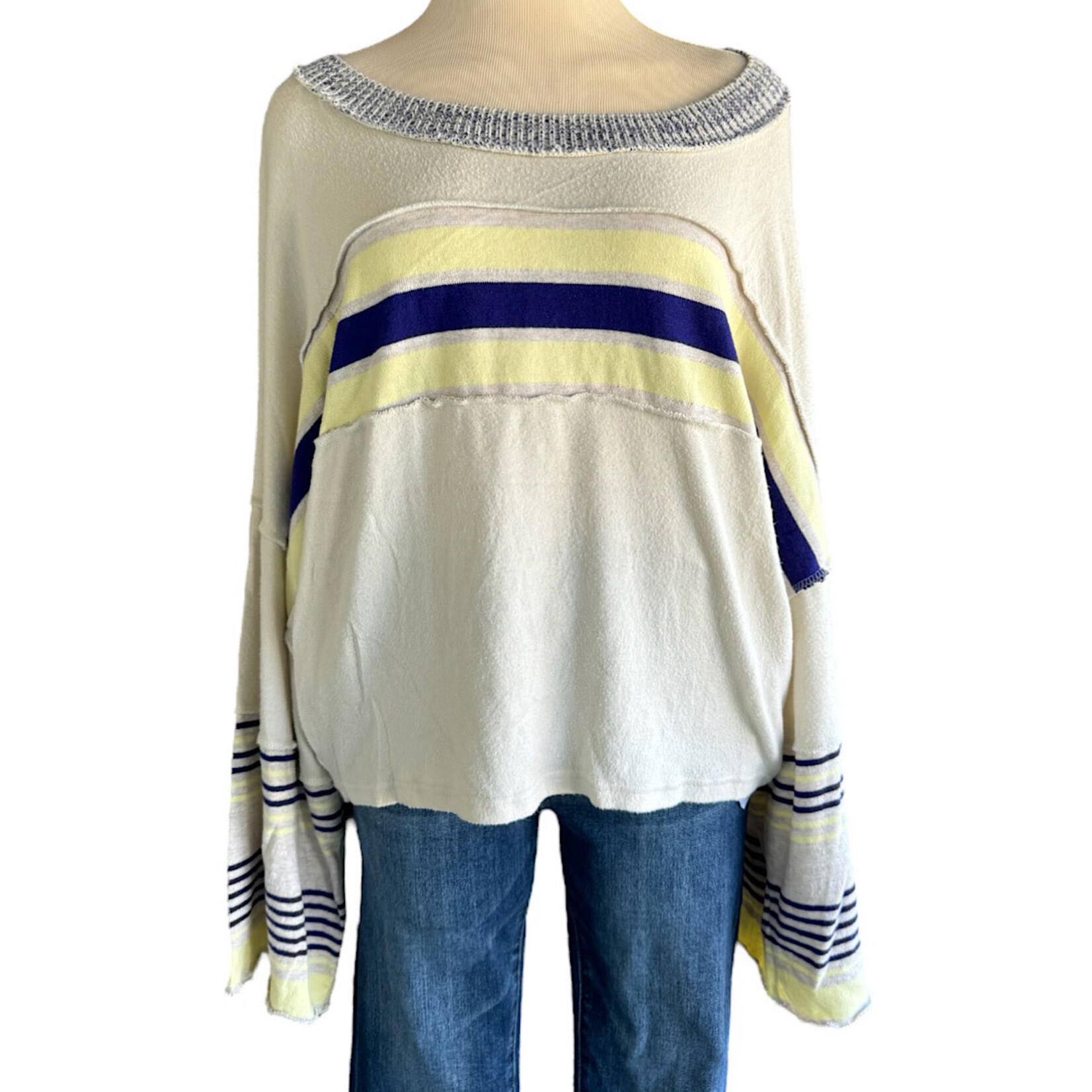 Blue Multi Stripe Bell Sleeve Sweater Size Medium-RF