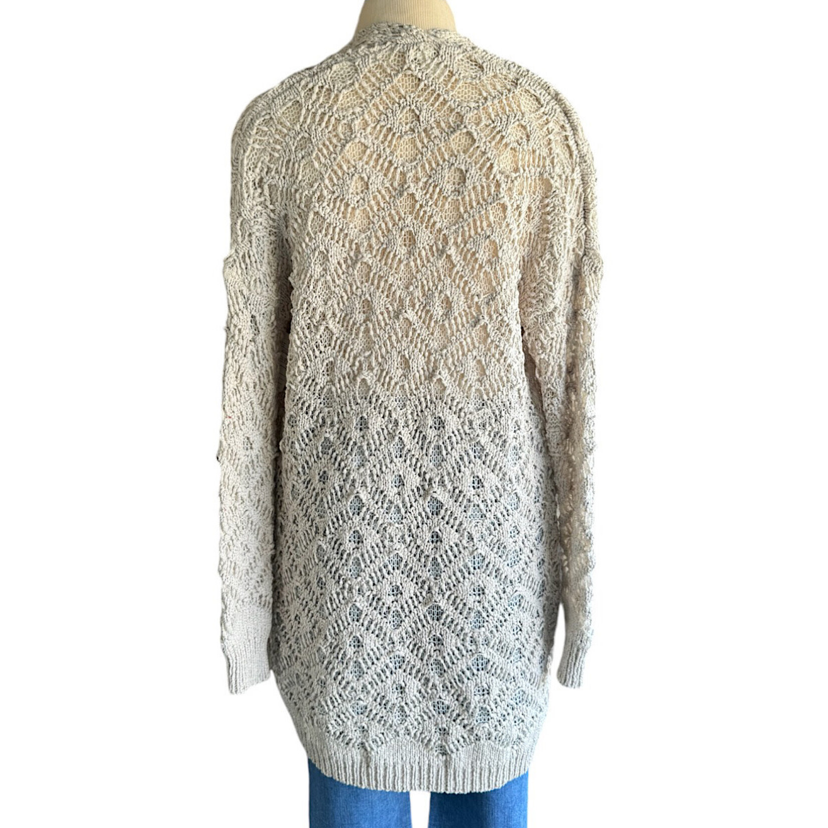 Crochet Knit Mid Length Cardigan Size Small-RF