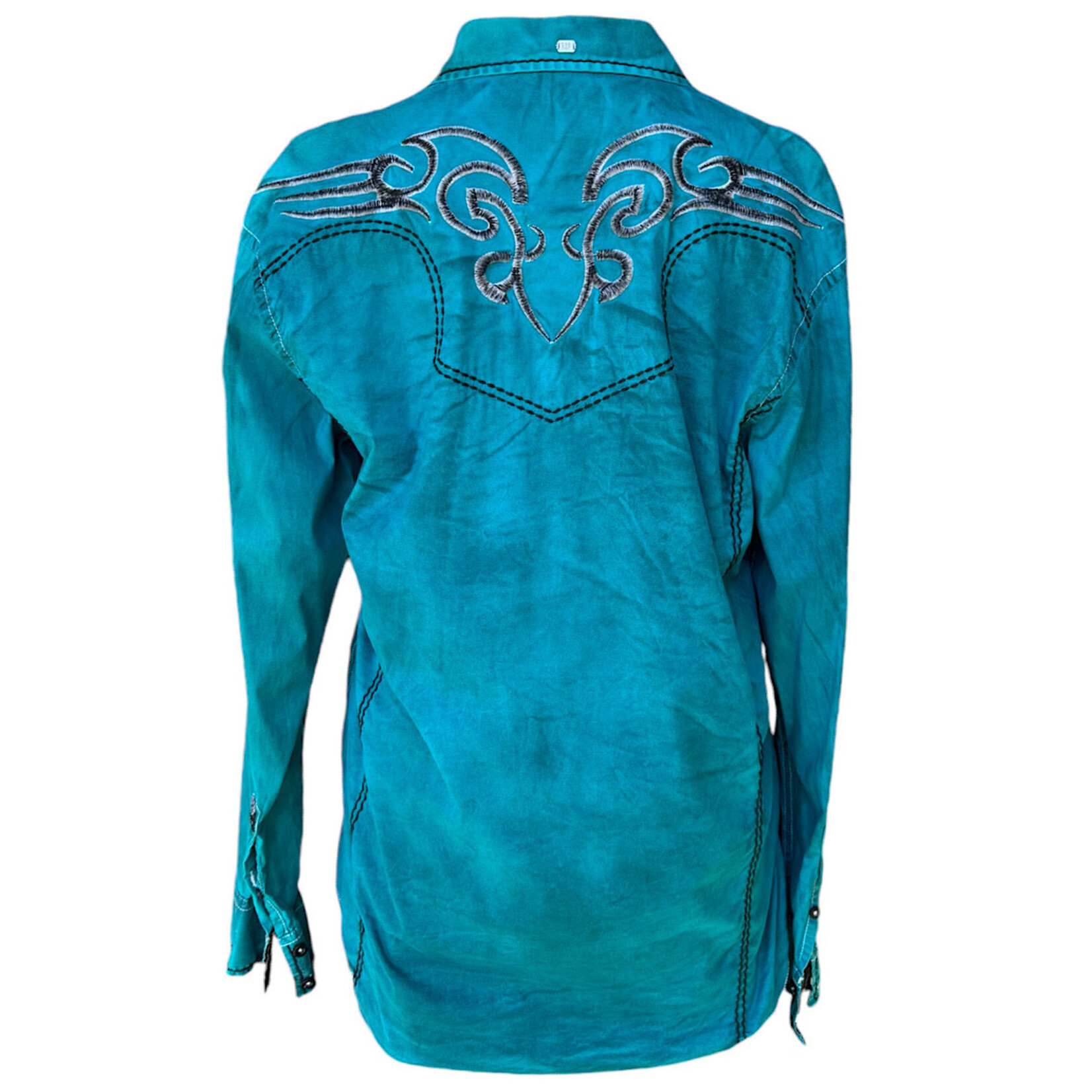 Turquoise Embroidered Button Up Shirt Size Large-RF