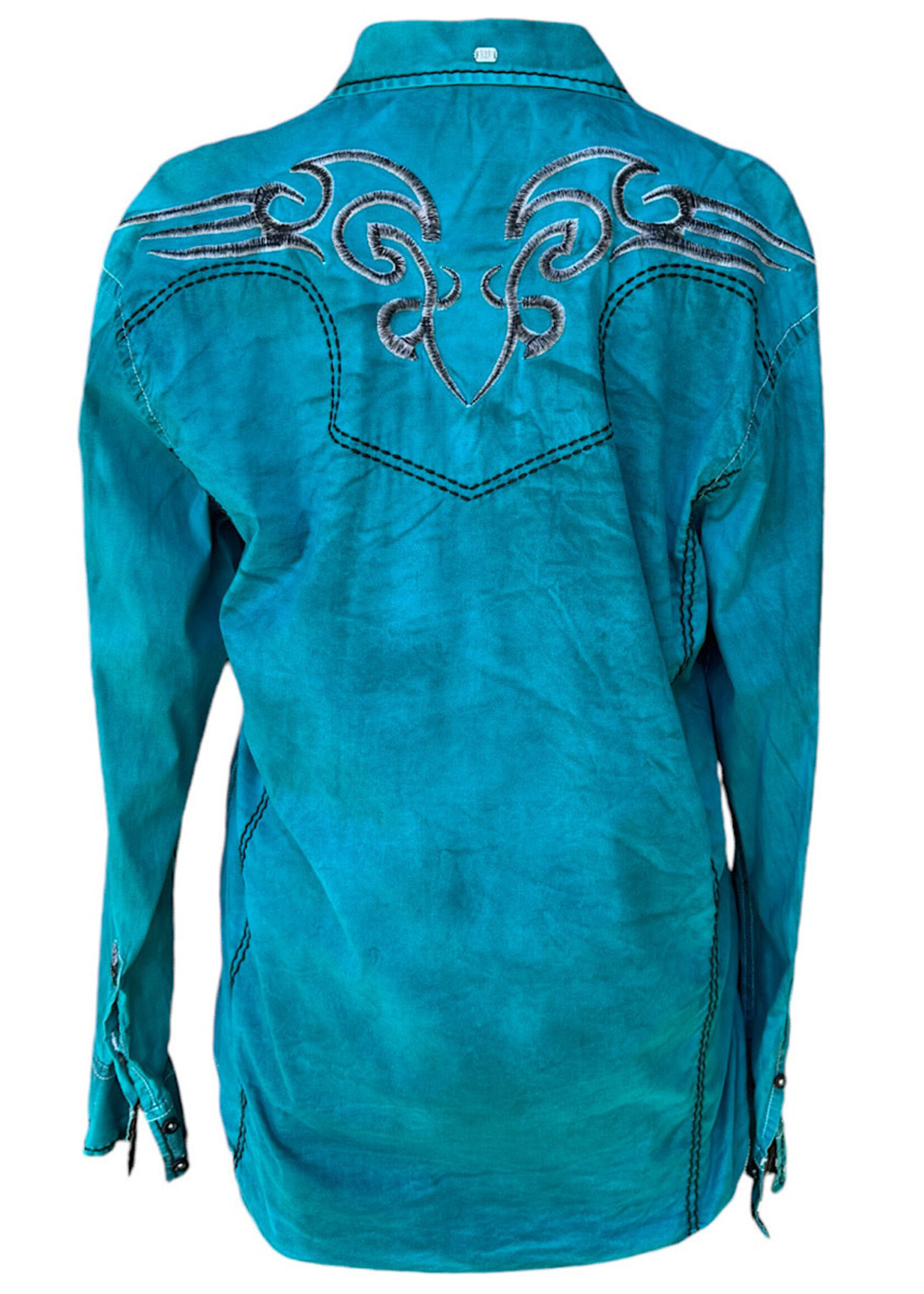 Turquoise Embroidered Button Up Shirt Size Large-RF