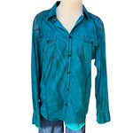 ROAR Turquoise Embroidered Button Up Shirt Size Large-RF
