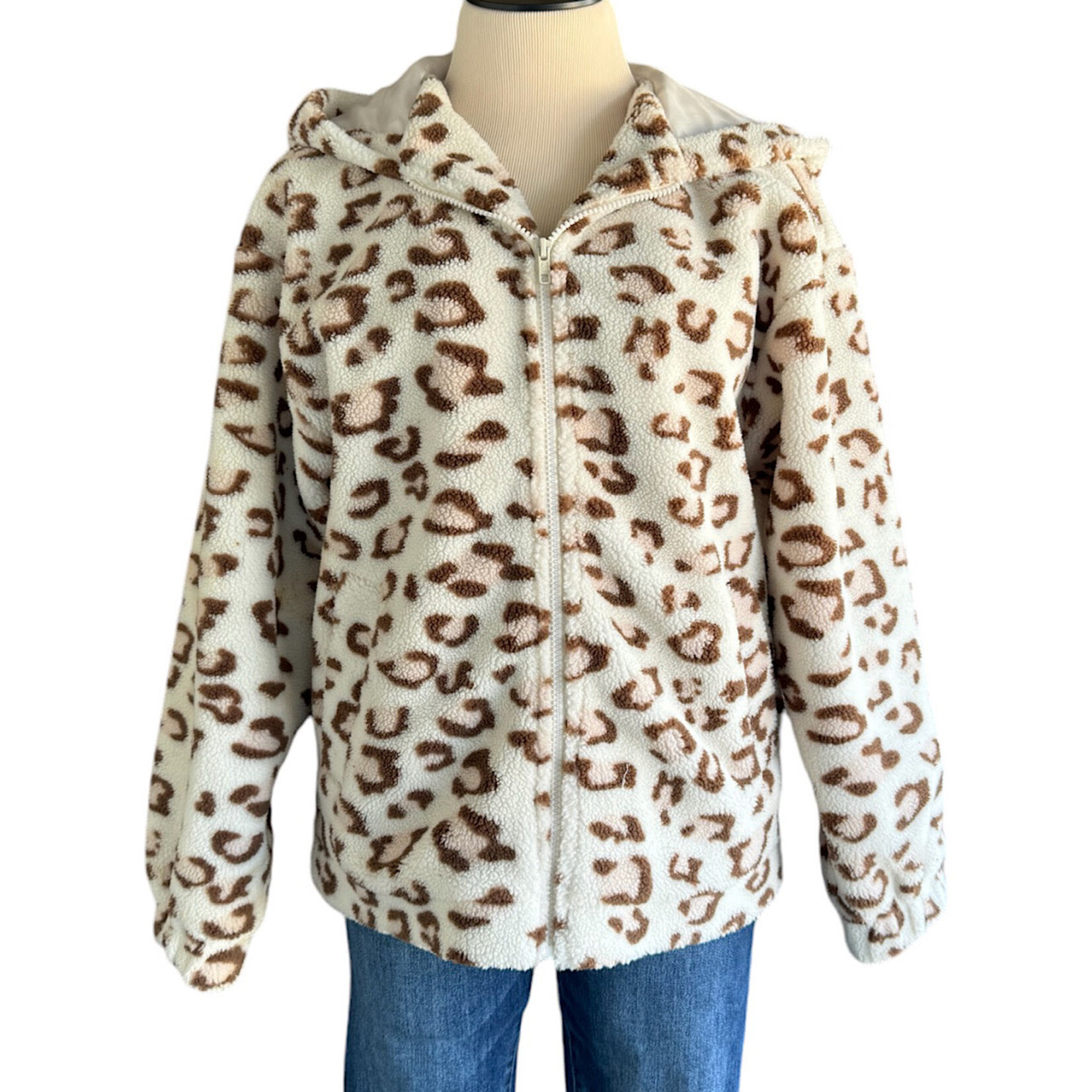 White/ Brown Leopard Print Jacket Size Medium-RF