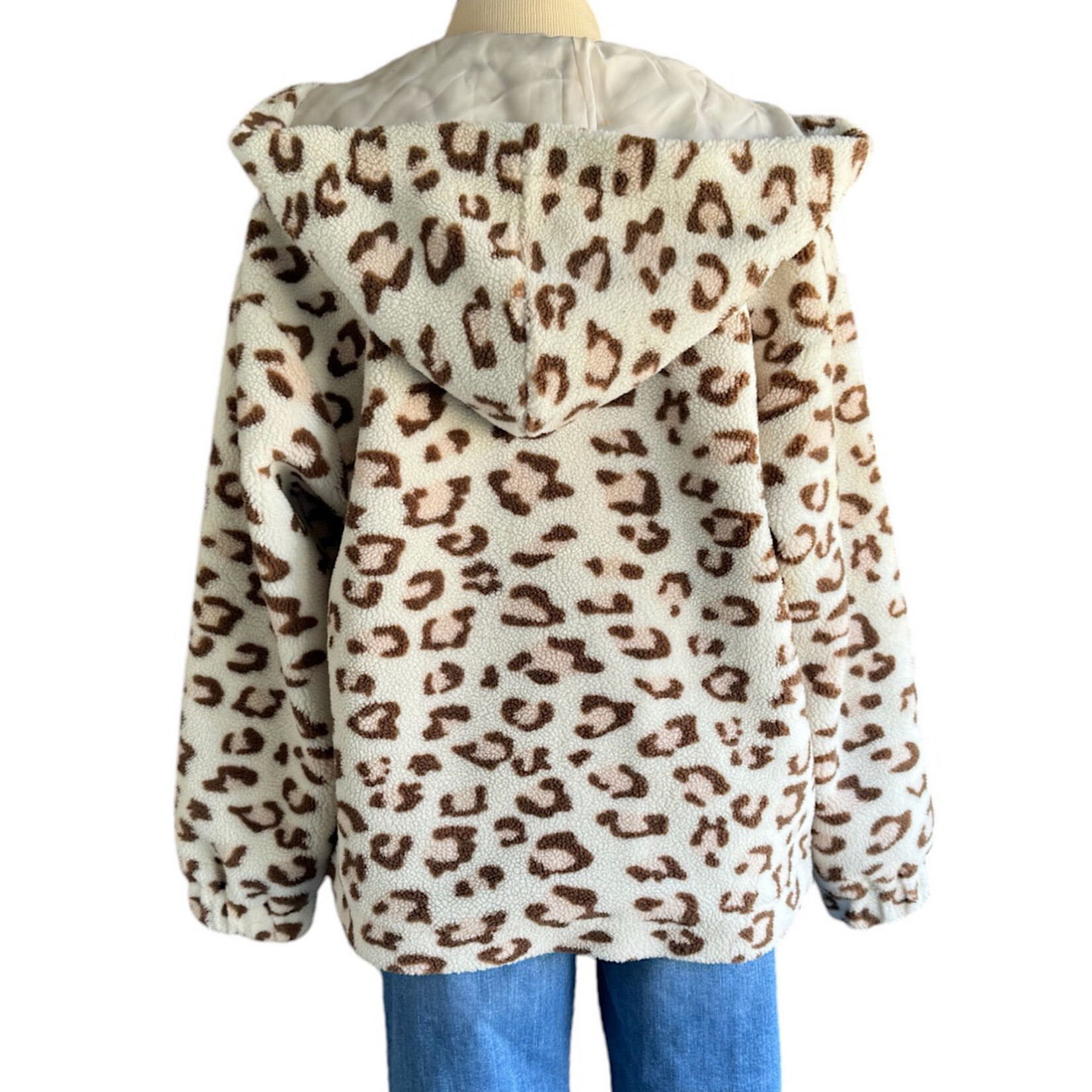 White/ Brown Leopard Print Jacket Size Medium-RF