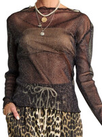Black Glitter Mesh Lettus Hem Long Sleeve Top