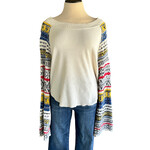 White Sweater with Multi Color Bell Sleeves Size XL-RF