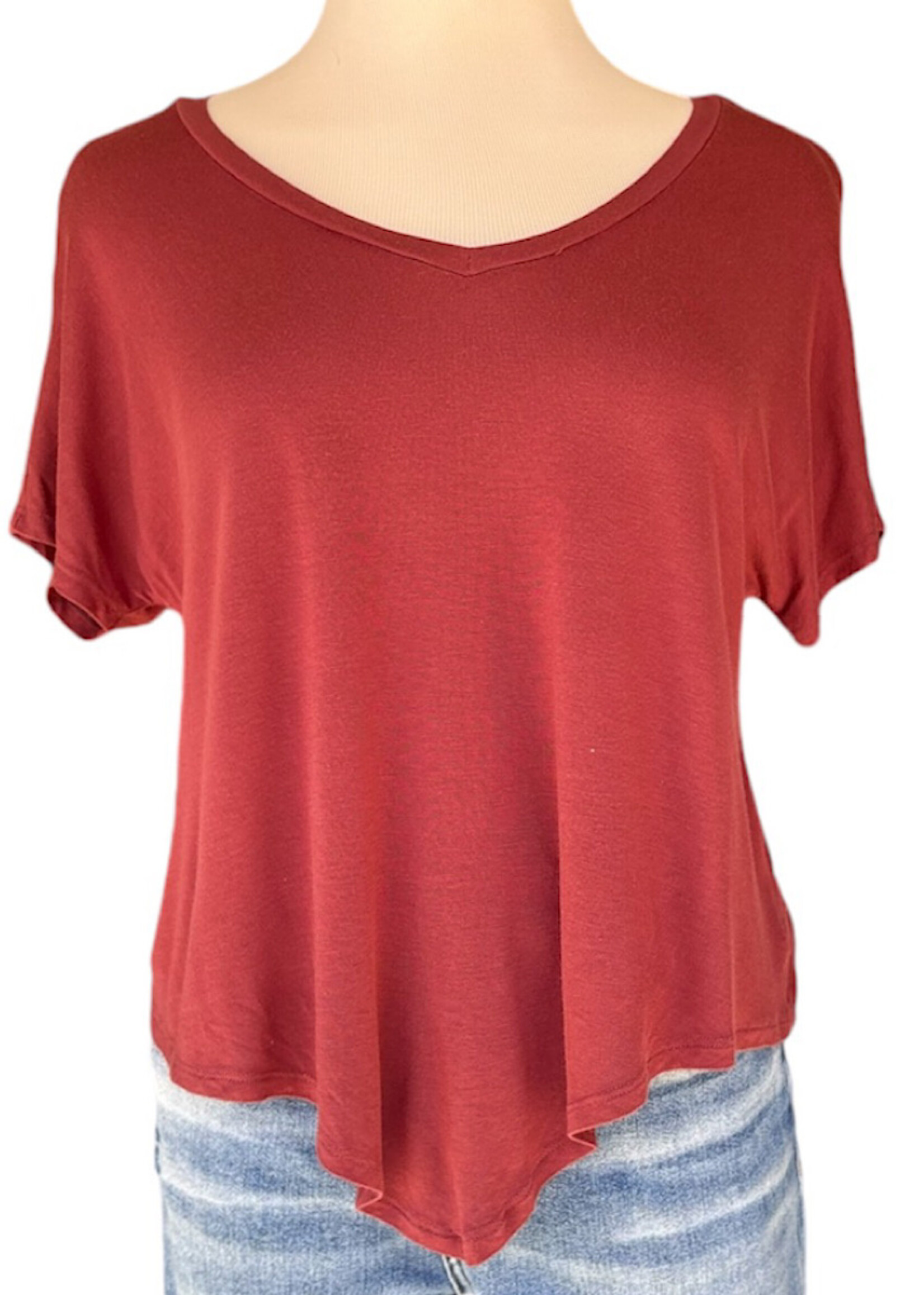 Rust Basic Tee with V Hem Line Size Small-RF