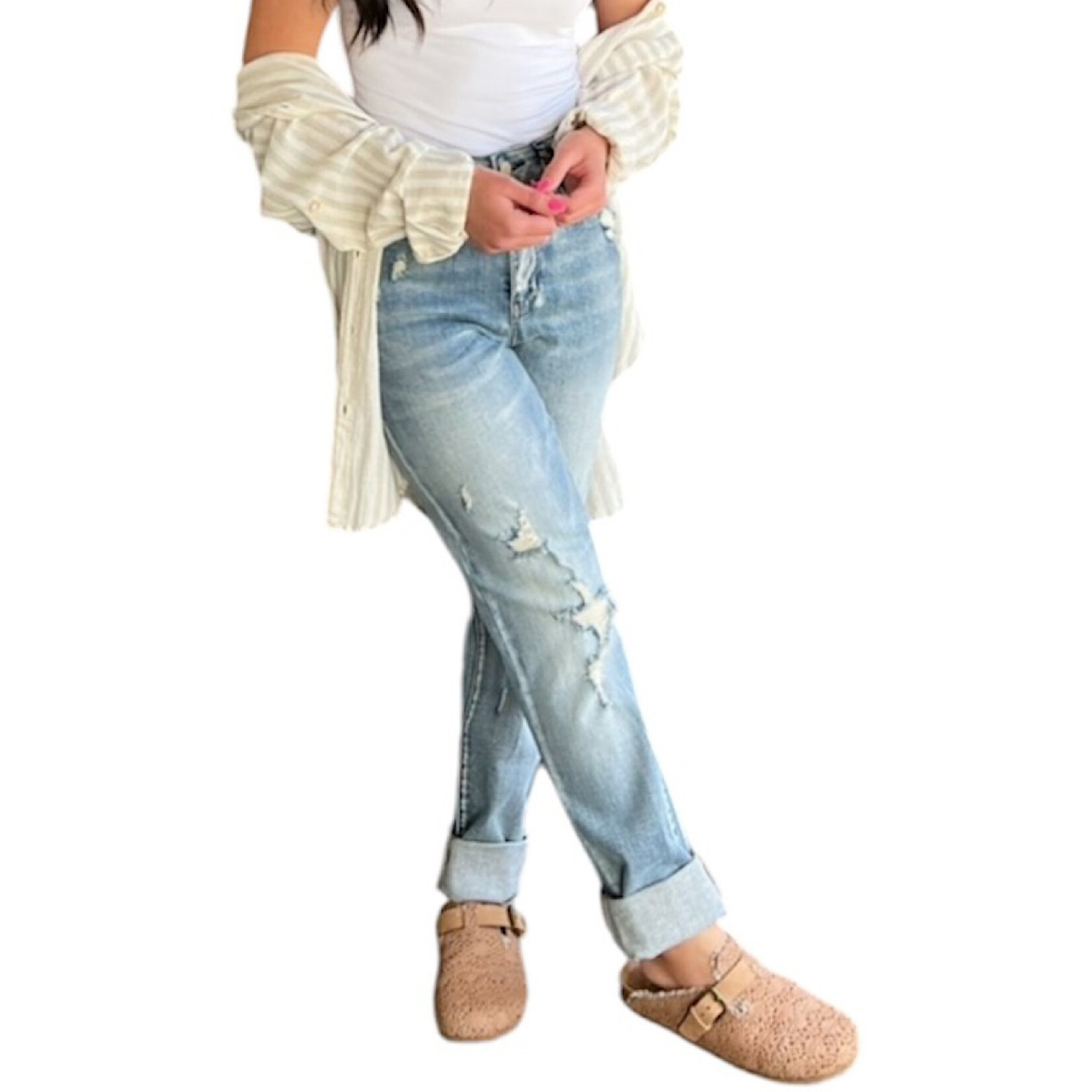 Judy Blue Judy Blue Double Cuff Fray Hem with Destroy BF JB88440