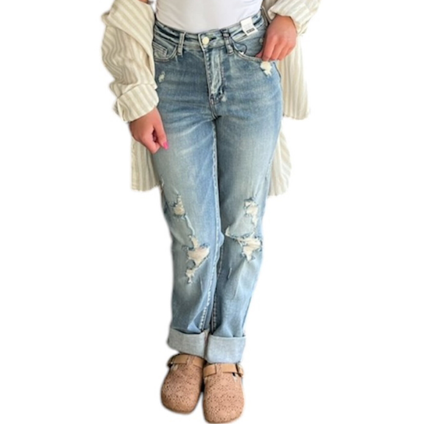 Judy Blue Judy Blue Double Cuff Fray Hem with Destroy BF JB88440