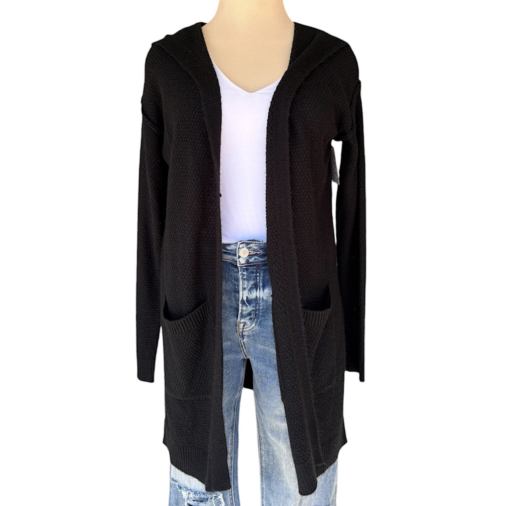 OOTDFASH Black Knit Hooded Cardigan Size Small-RF
