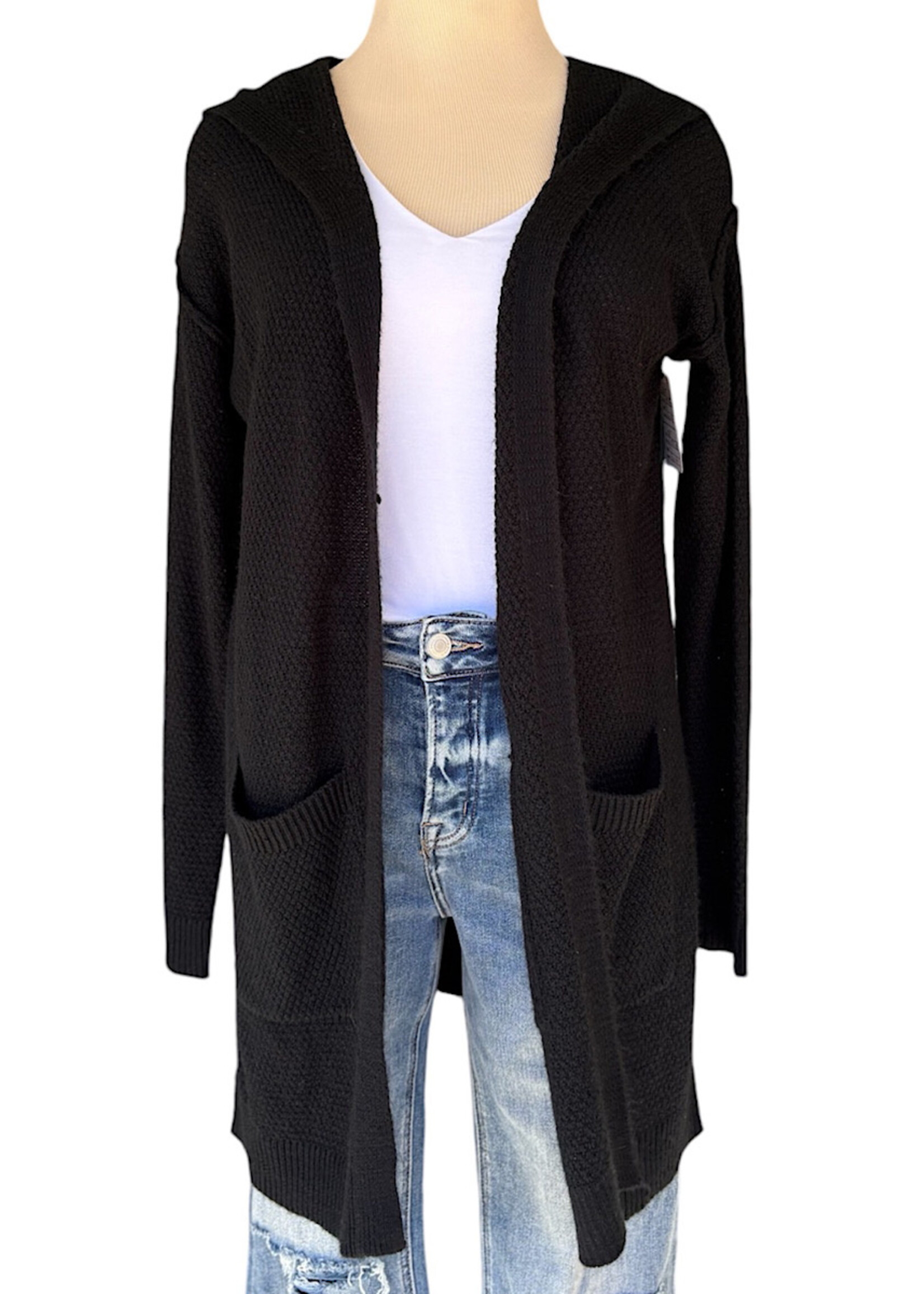 Black Knit Hooded Cardigan Size Small-RF