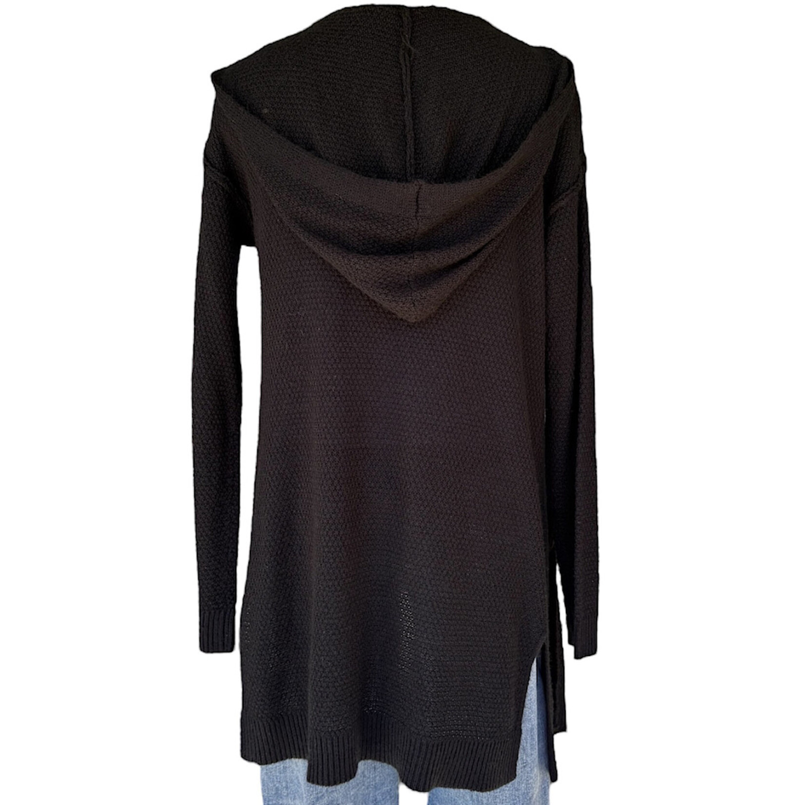 Black Knit Hooded Cardigan Size Small-RF