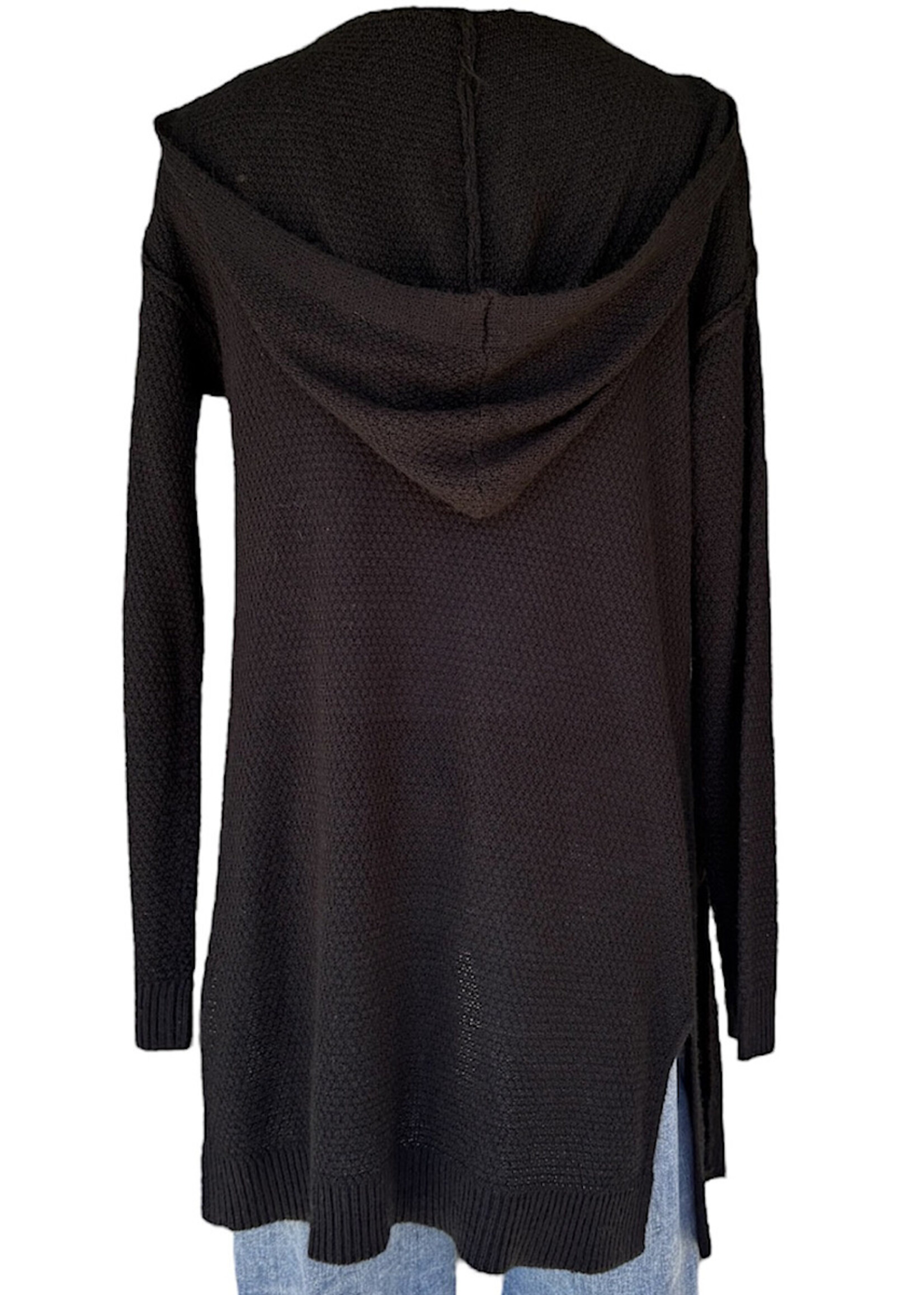 Black Knit Hooded Cardigan Size Small-RF