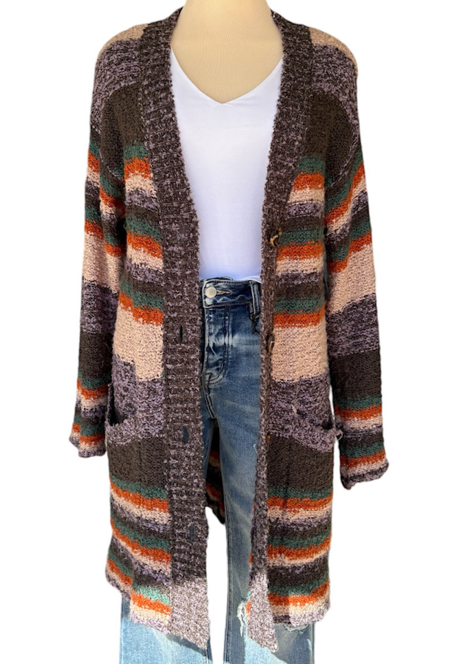 Multi Color Striped Button Up Cardigan Size Small-RF