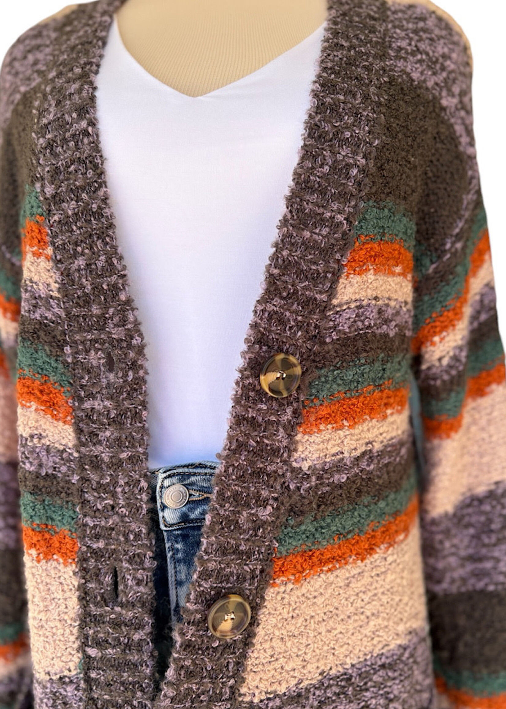 Multi Color Striped Button Up Cardigan Size Small-RF