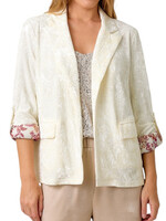 Ivory Rolled Up Sleeve Velvet Blazer