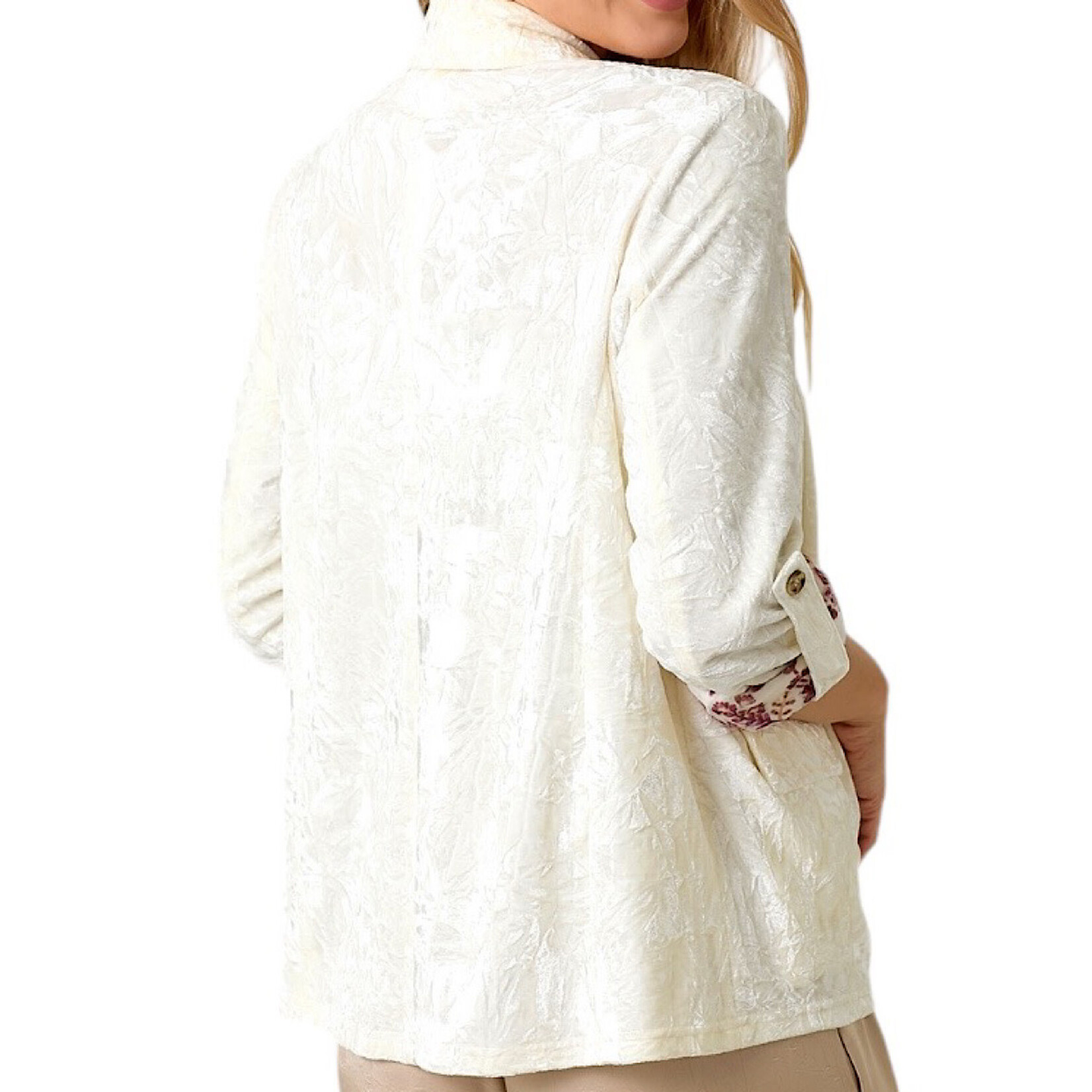 Ivory Rolled Up Sleeve Velvet Blazer