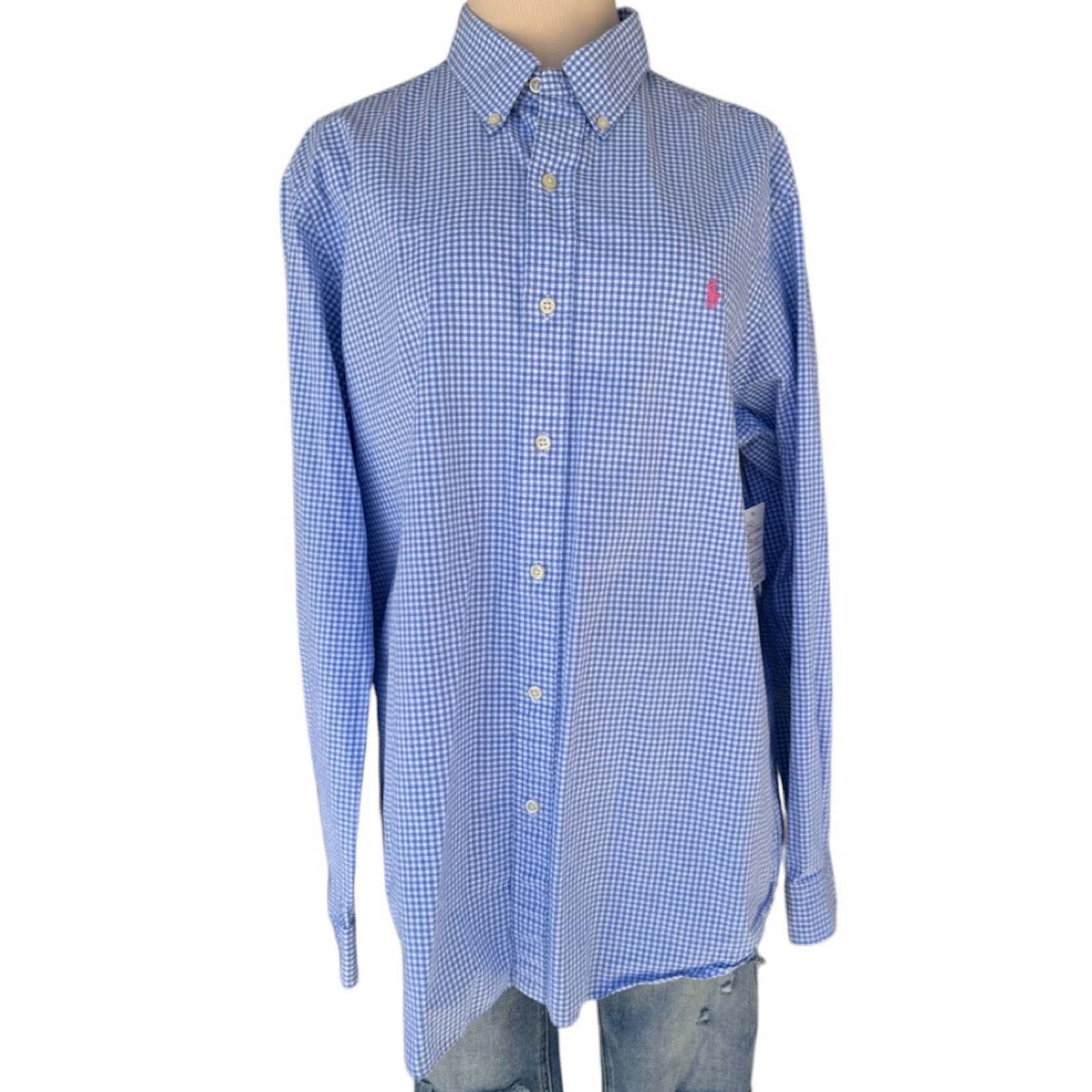 Ralph Lauren Blue and White Checkered Button Up Dress Top-RF