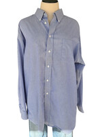 Blue Pinstriped Button Up Dress Shirt Size XL-RF