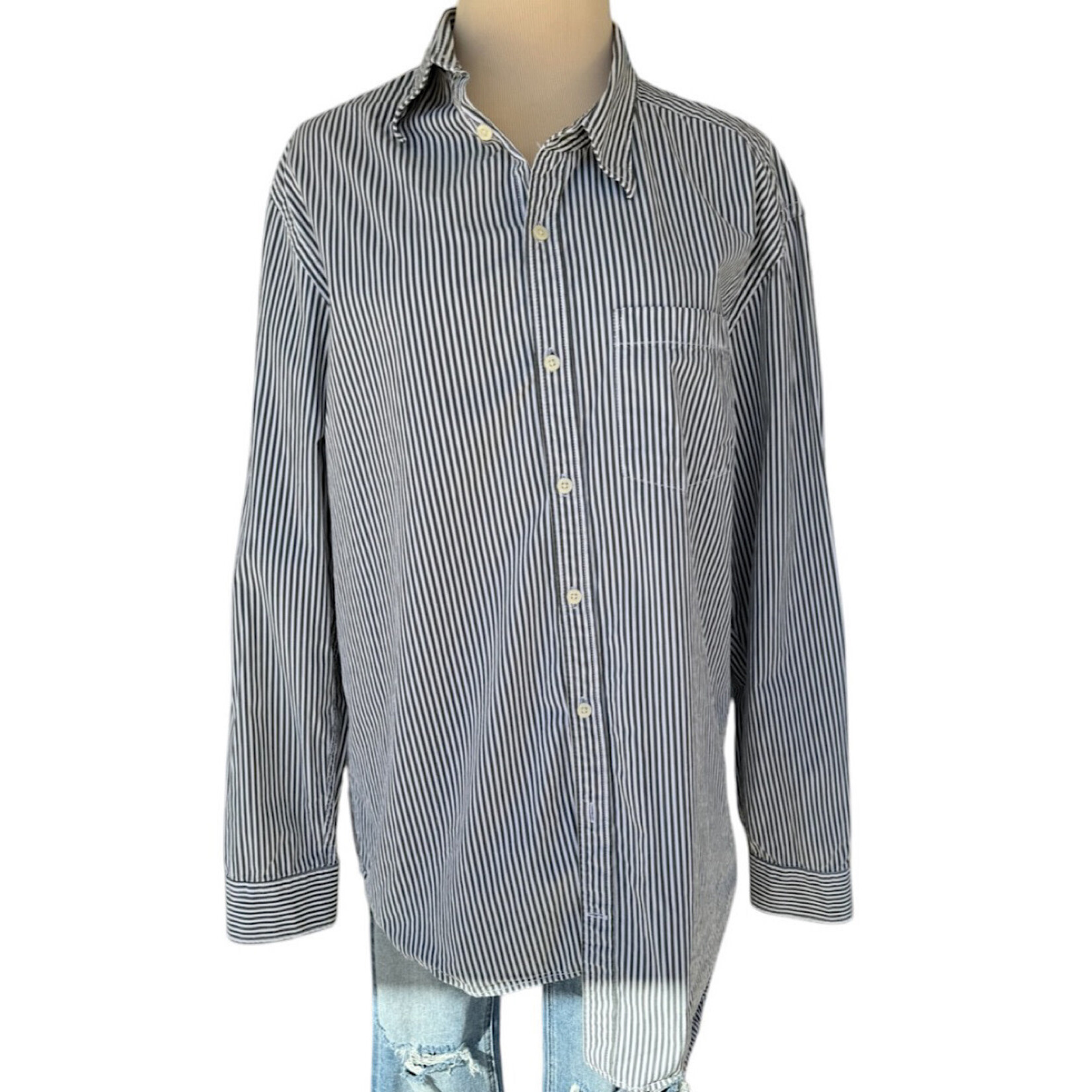 Pinstriped Button Up Dress Shirt Size XL-RF